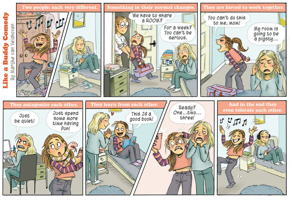 20260312 Like a Buddy Comedy-web Comic met de elementen van een Buddy Film - maar dan bij dochters | copyright Marijke van Veldhoven