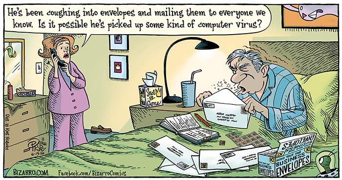 Bizarro cartoon - computer virus