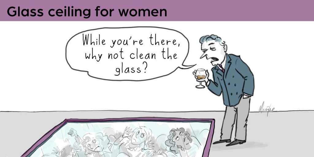 Cleaning the glass ceiling - cartoon